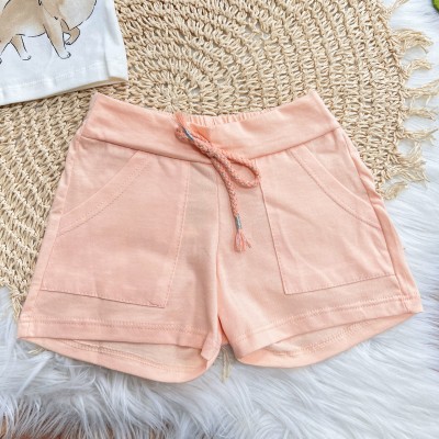 Conj. Blusa Floral com Cachorrinho e Short - Salmão e Off White